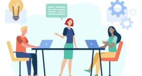 illustration of professional female standing and speaking to two colleagues seated at conference table (Image by pch.vector on Freepik - https://www.freepik.com/free-vector/business-team-planning-working-process-flat-vector-illustration-cartoon-colleagues-talking-sharing-thoughts-smiling-company-office-teamwork-workflow-concept_10606194.htm#&position=2&from_view=user&uuid=d78c2fff-0c6f-4e76-a18c-02909406edf6 )